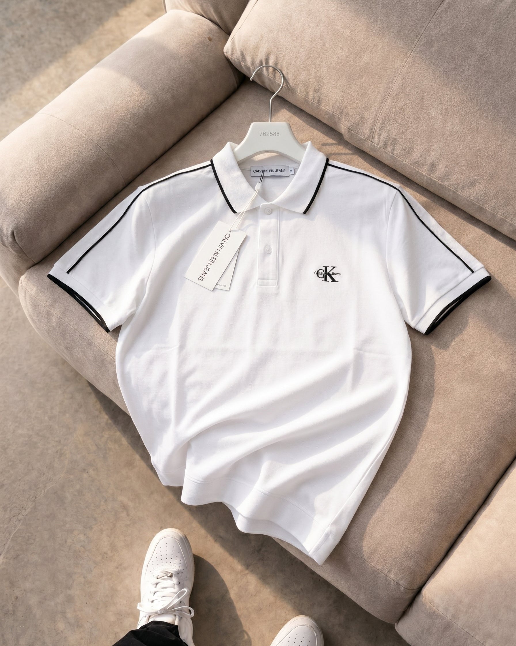 Calvin Klein Beyaz Penye Polo Yaka