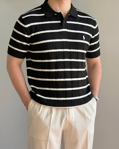 Polo Siyah Zebra Örgü Triko Döküm