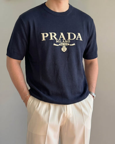 Prada Lacivert Triko Döküm Tişört