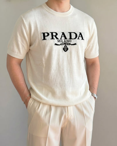 Prada Beyaz Triko Döküm Tişört