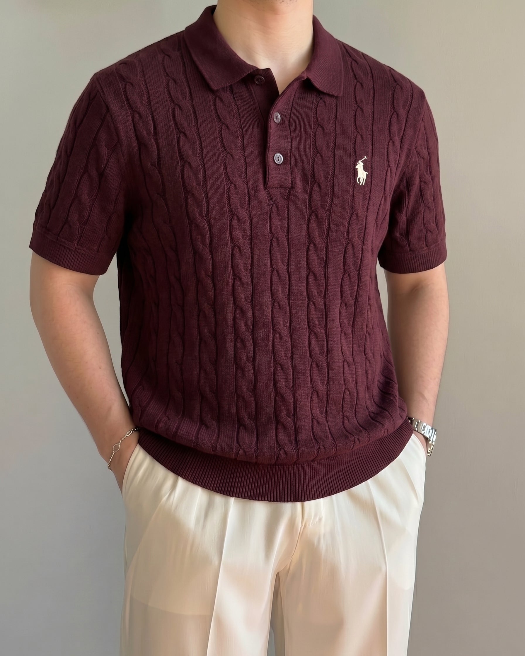 Polo Ralphlauren Bordo Yazlık Örgü Triko Döküm Yakalı