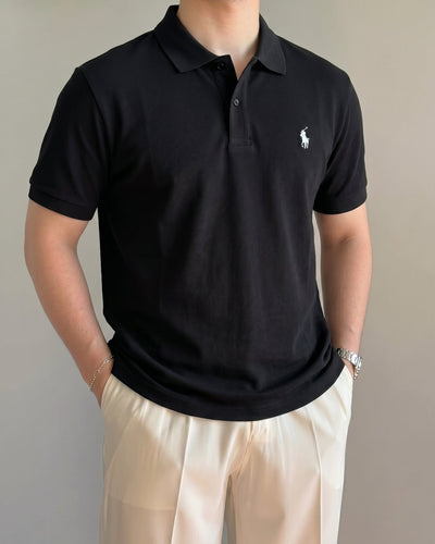 Polo Ralphlauren Düz Siyah Triko Döküm Yakalı