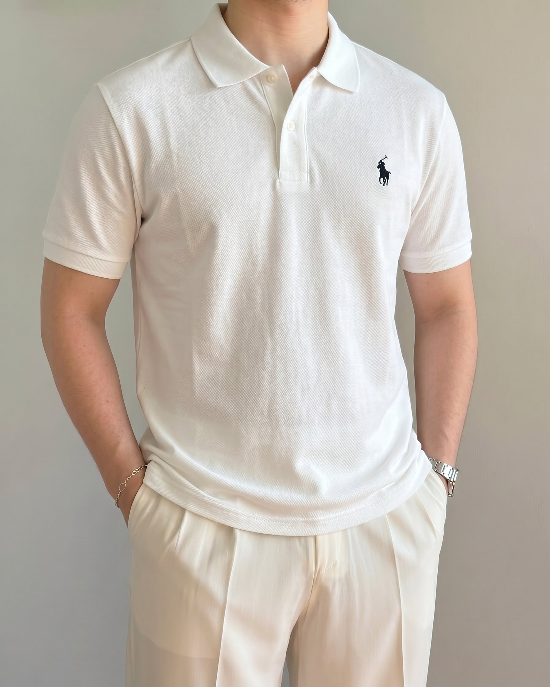 Polo Ralphlauren Düz Beyaz Triko Döküm Yakalı