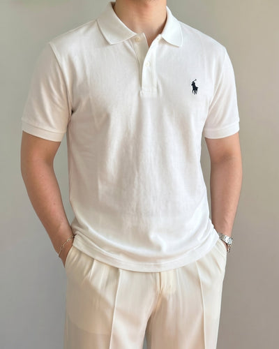 Polo Ralphlauren Düz Beyaz Triko Döküm Yakalı