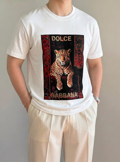 Dolce Gabbana Leopar Beyaz Penye Tişört