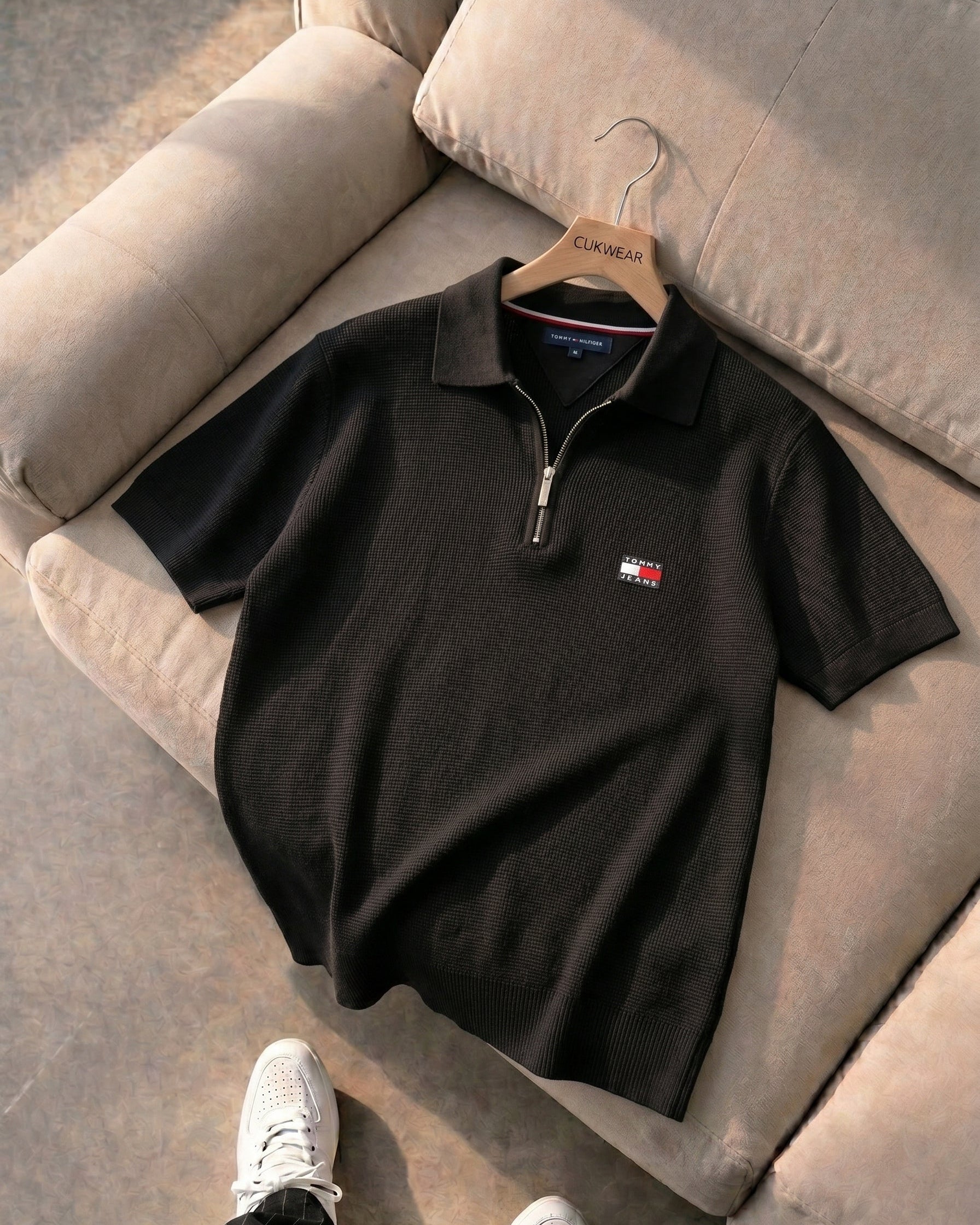 Tommy Hilfiger Siyah Petekli Triko Döküm Yakalı