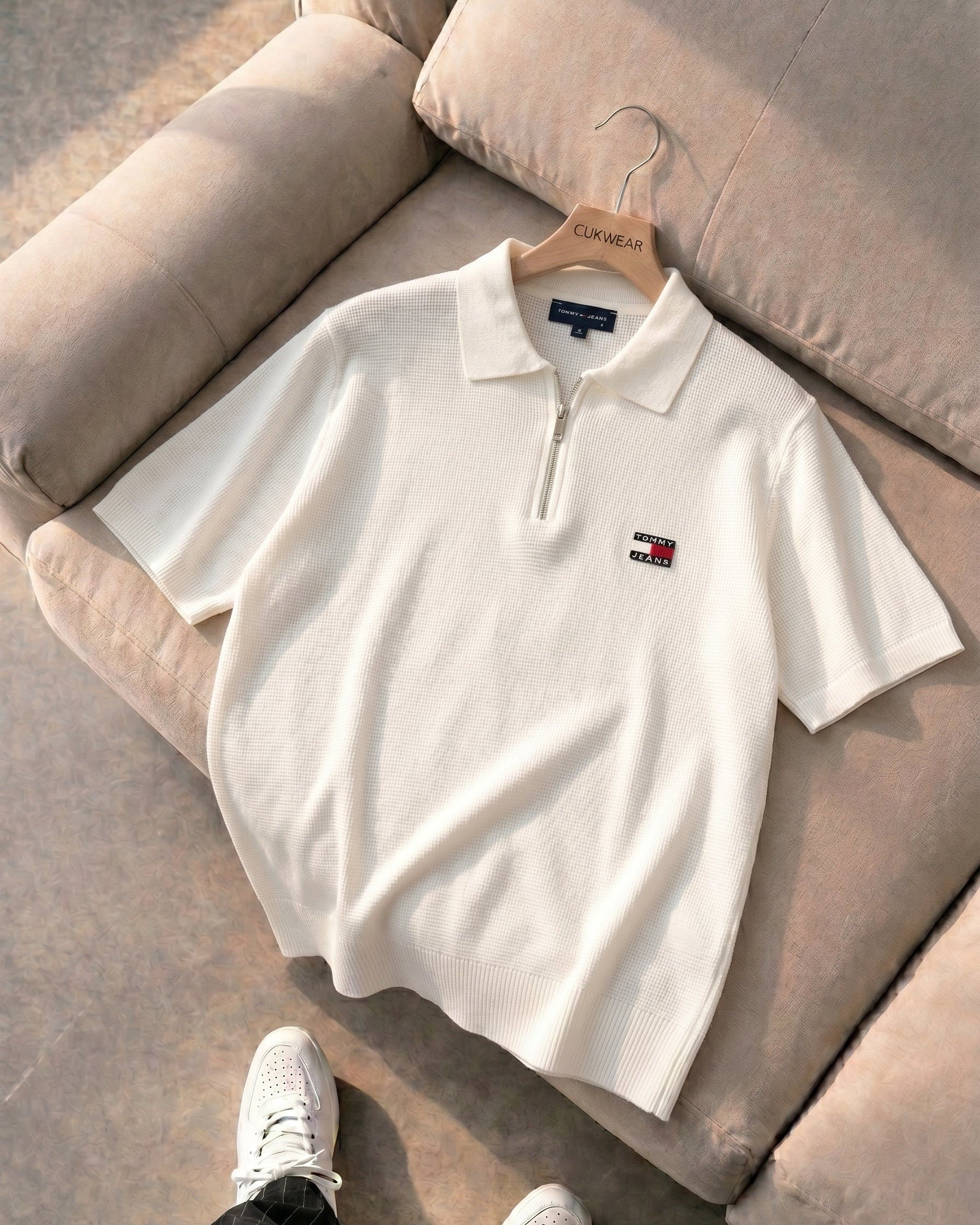 Tommy Hilfiger Beyaz Petekli Triko Döküm Yakalı