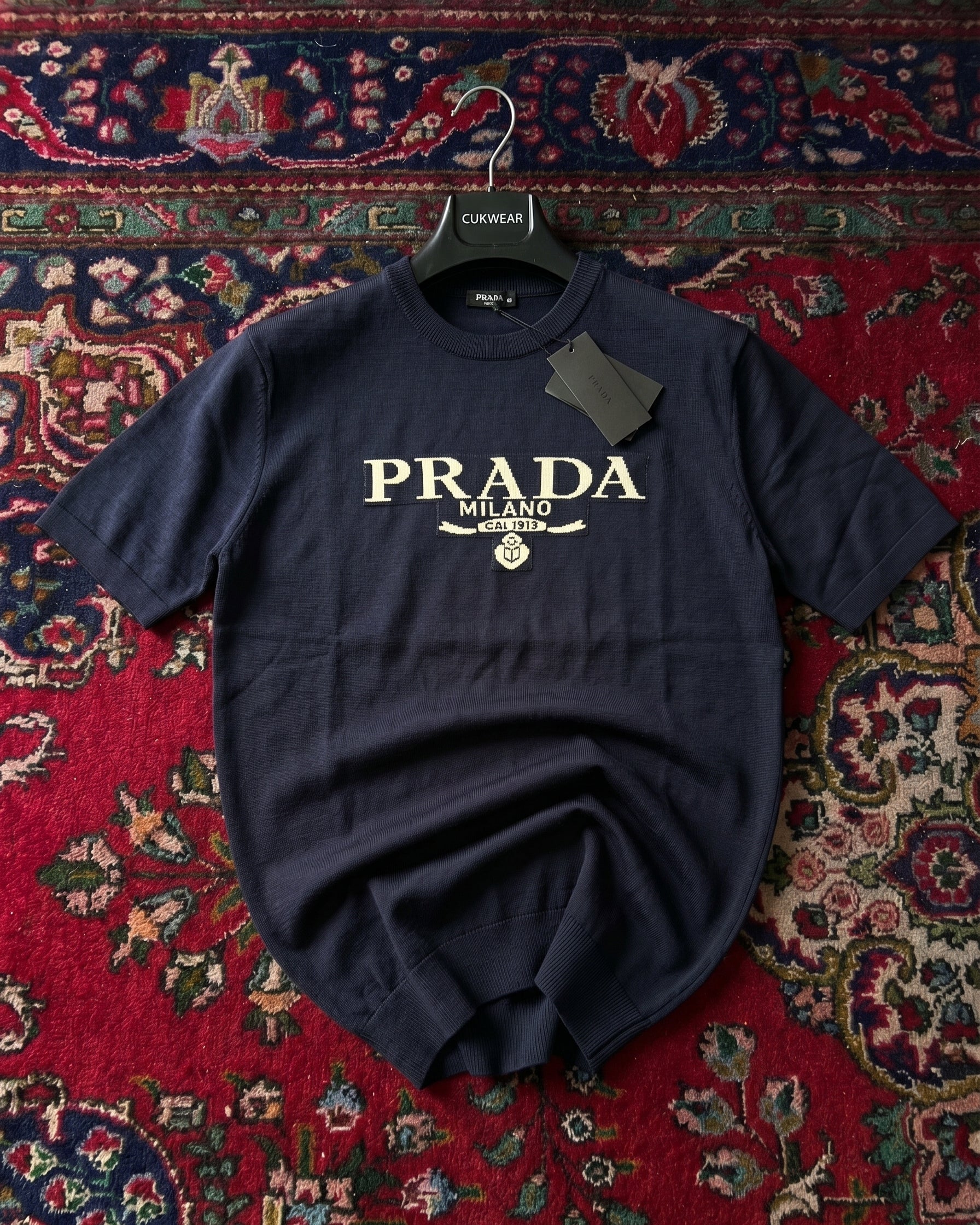 Prada Lacivert Triko Döküm Tişört