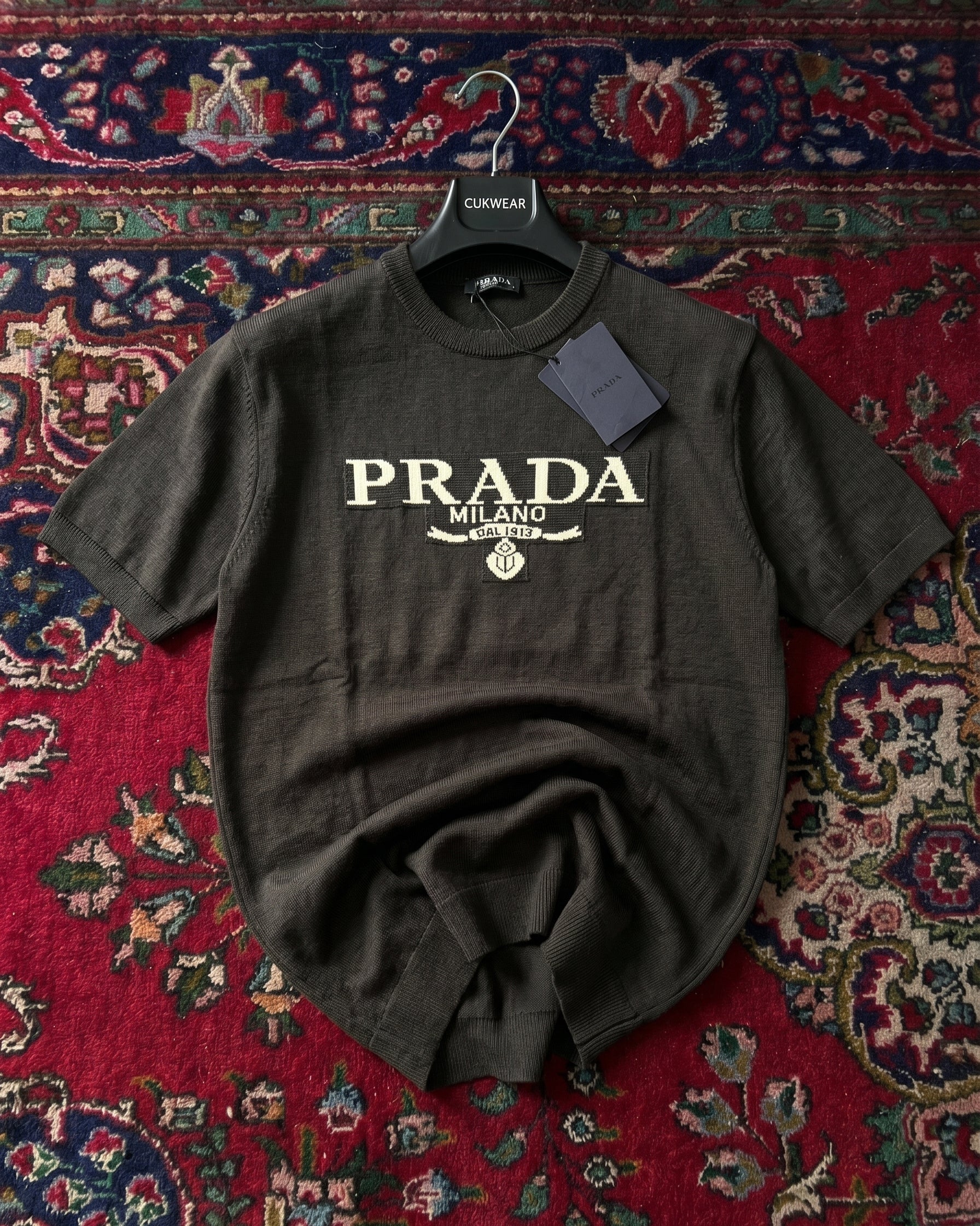 Prada Siyah Triko Döküm Tişört
