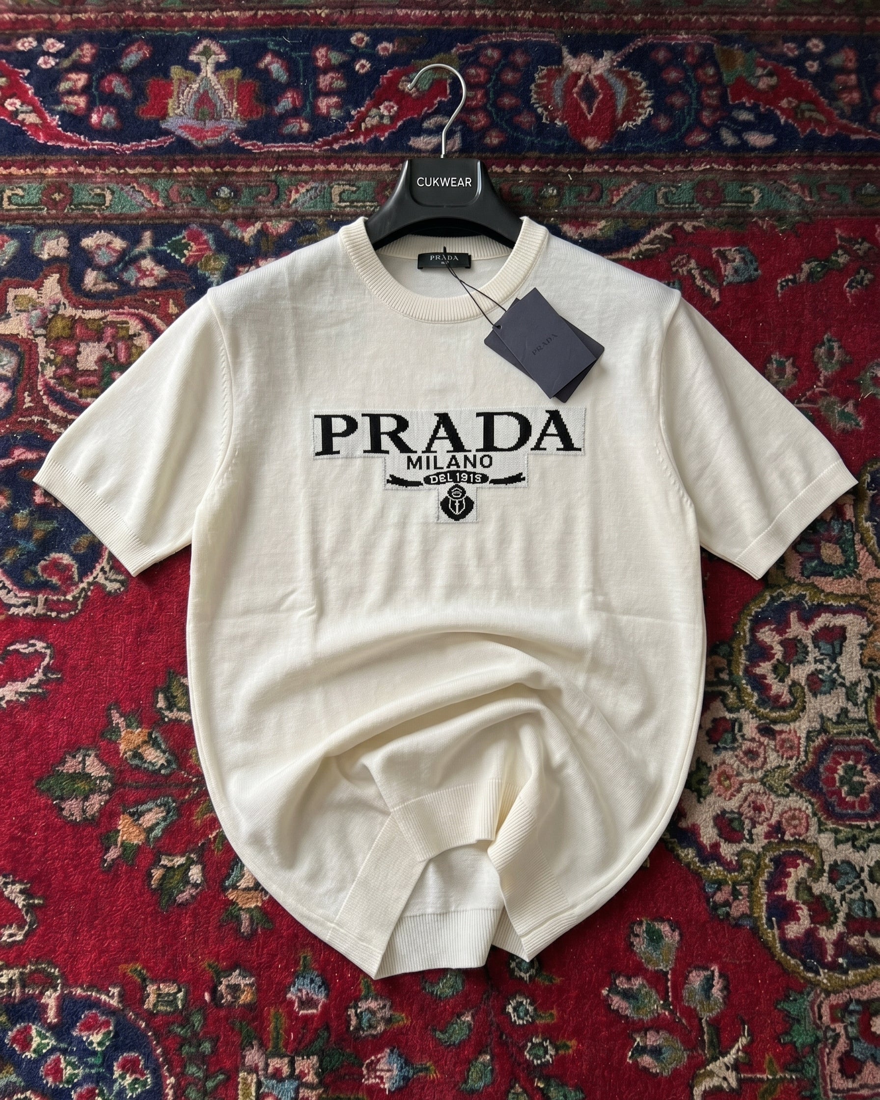 Prada Beyaz Triko Döküm Tişört