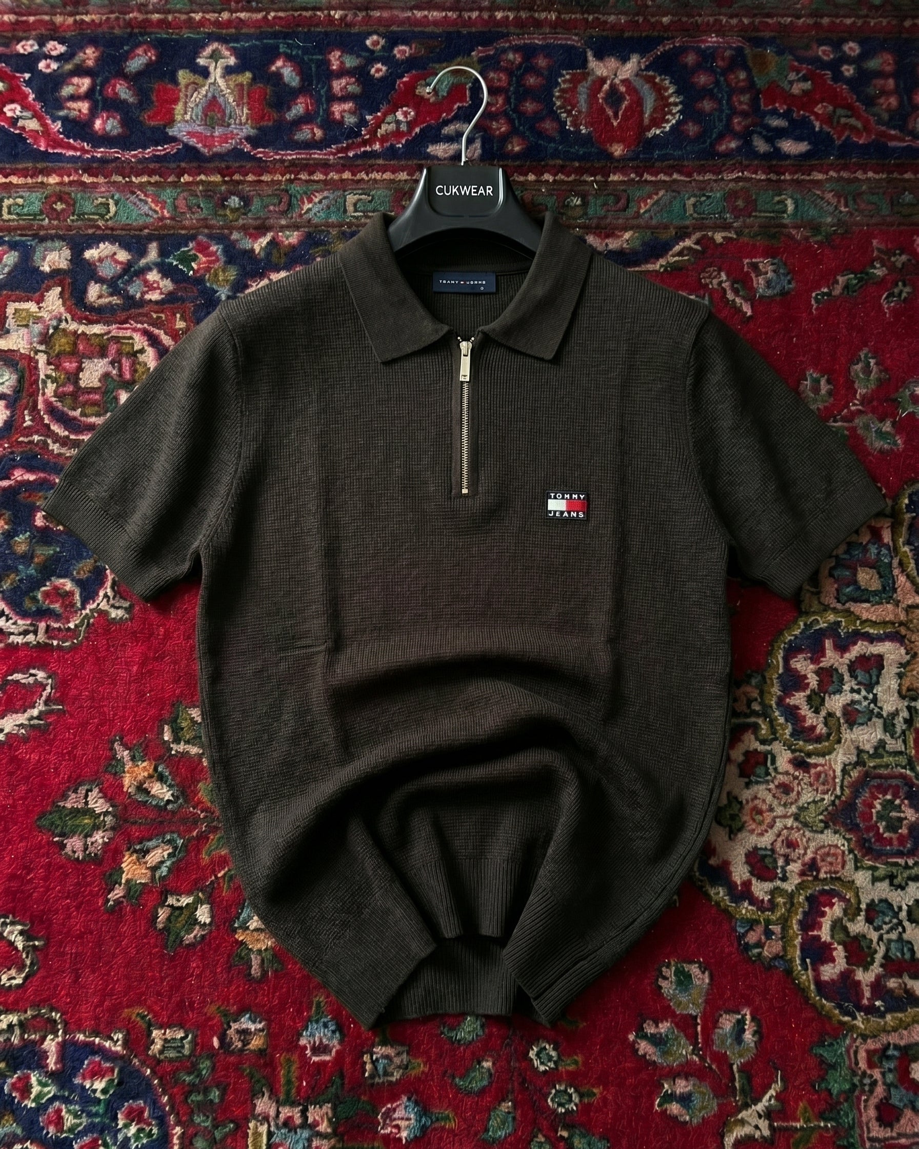 Tommy Hilfiger Siyah Petekli Triko Döküm Yakalı