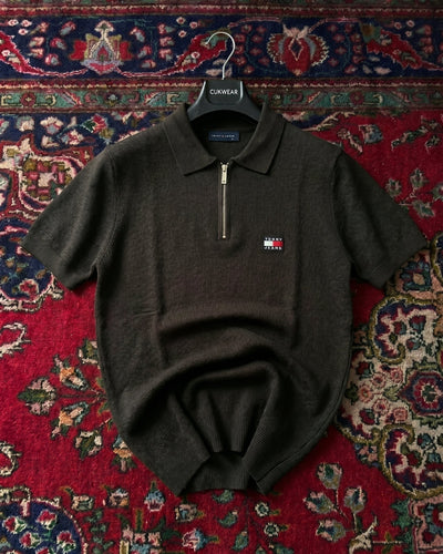 Tommy Hilfiger Siyah Petekli Triko Döküm Yakalı