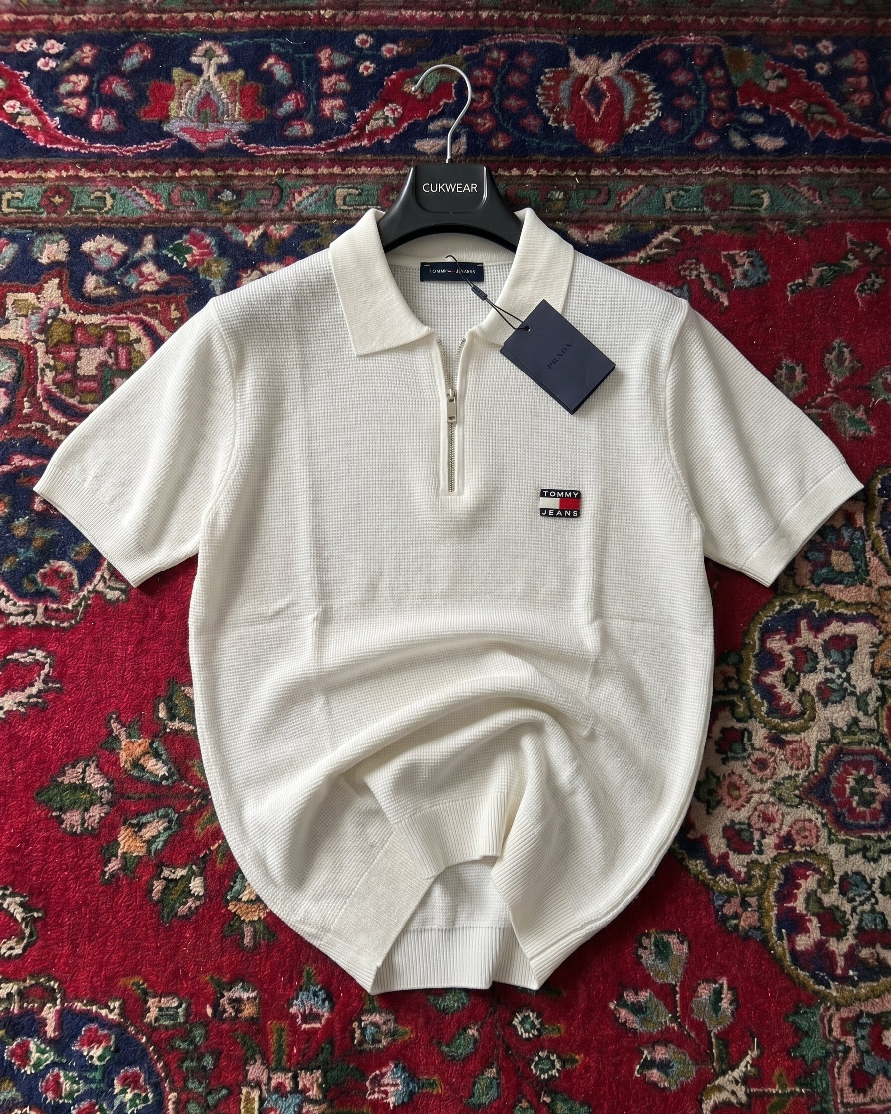Tommy Hilfiger Beyaz Petekli Triko Döküm Yakalı