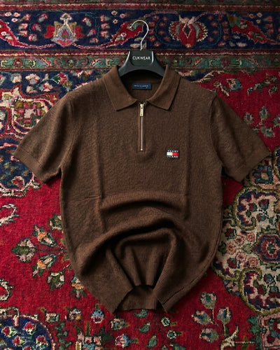 Tommy Hilfiger Kahve Petekli Triko Döküm Yakalı