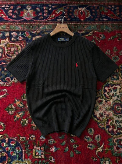 Polo Şeritli Siyah Yazlık Triko Döküm