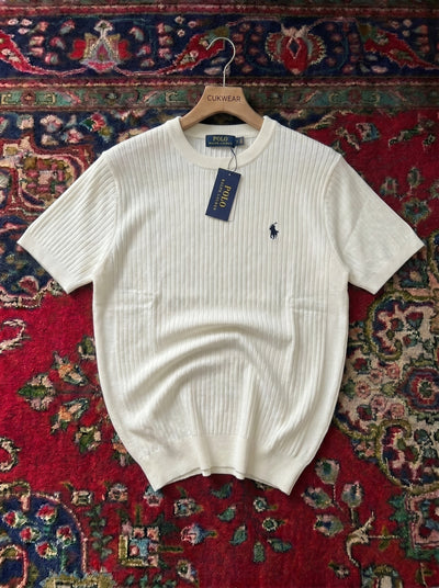 Polo Şeritli Beyaz Yazlık Triko Döküm