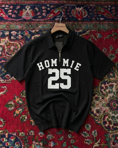 Hommie Baskılı Siyah Oversize Erkek Polo Yaka T-Shirt