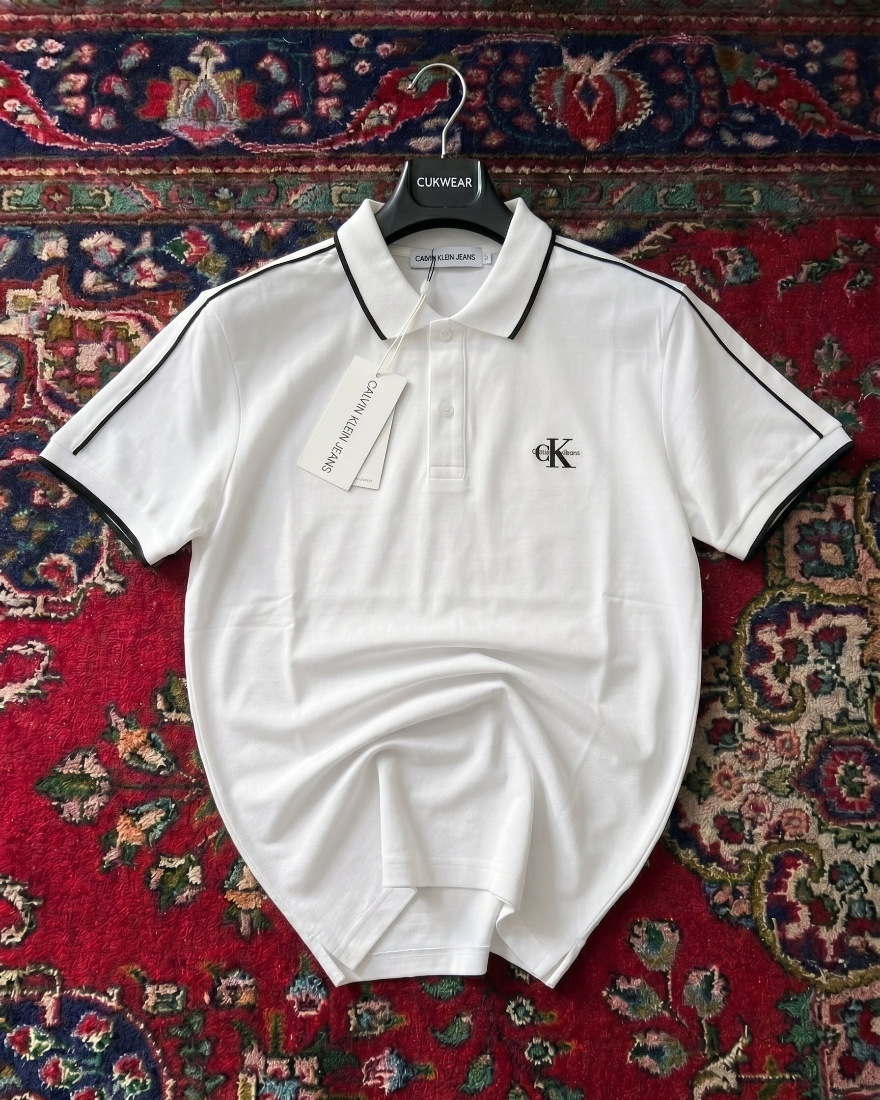 Calvin Klein Beyaz Penye Polo Yaka
