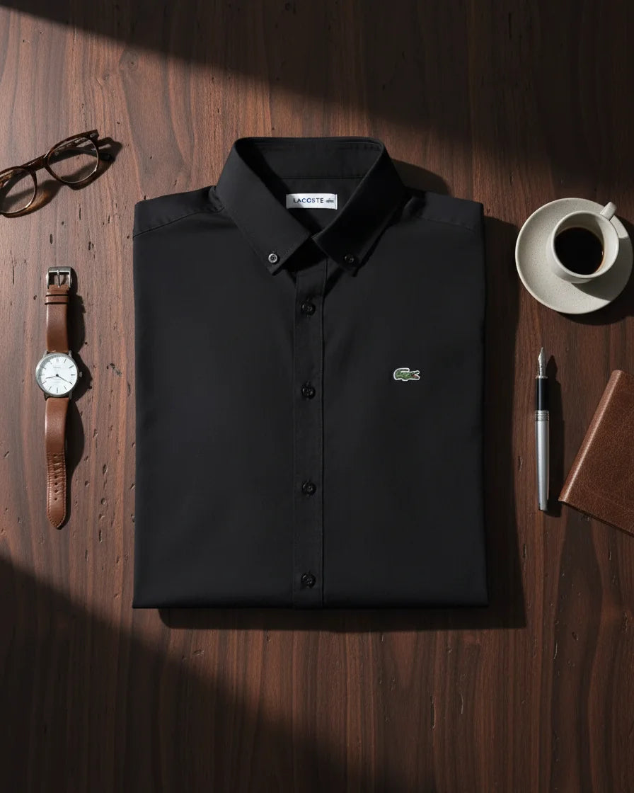 Lacoste Siyah Yazlık Keten Gömlek