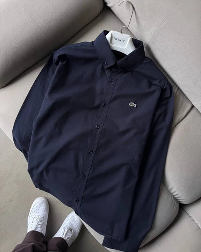 Lacoste Lacivert Yazlık Keten Gömlek