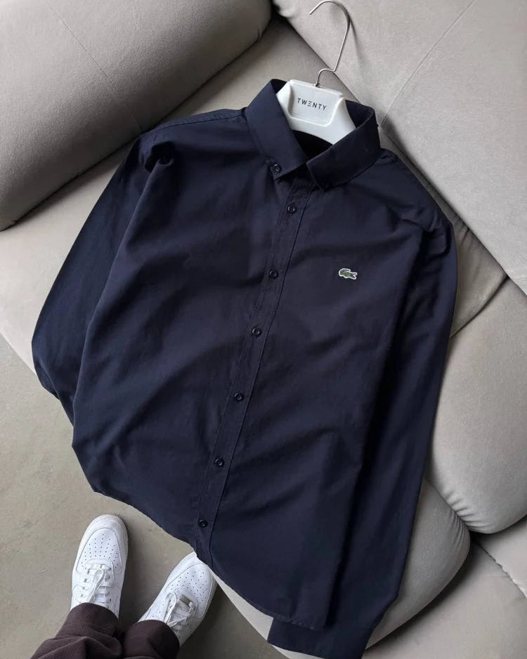 Lacoste Lacivert Yazlık Keten Gömlek