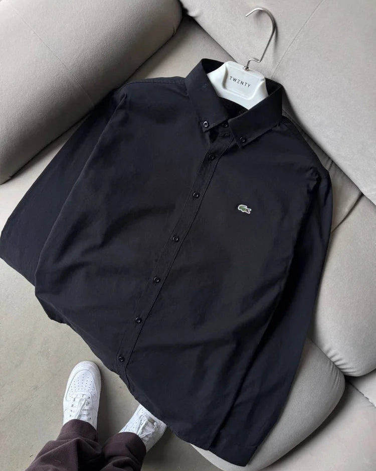 Lacoste Siyah Yazlık Keten Gömlek