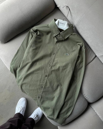 Lacoste Haki Yazlık Keten Gömlek