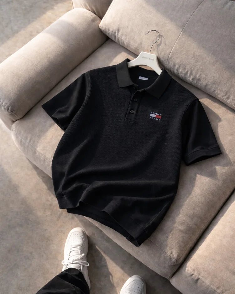 Tommy Hilfiger Siyah Triko Döküm Yakalı