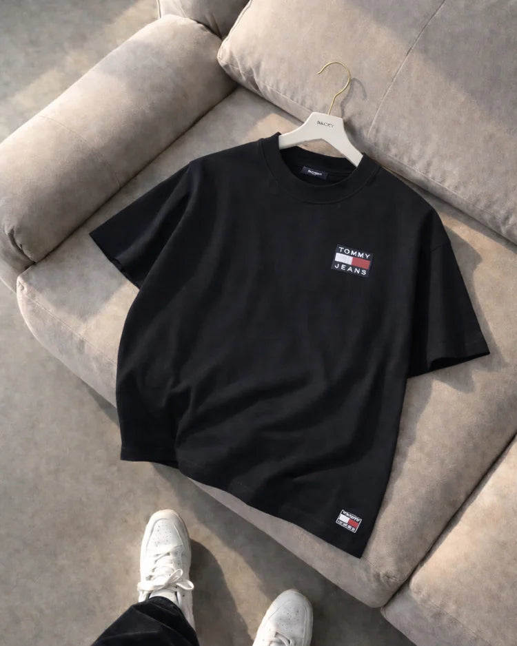 Tommy Hılfiger Siyah Nakışlı Penye Kumaş