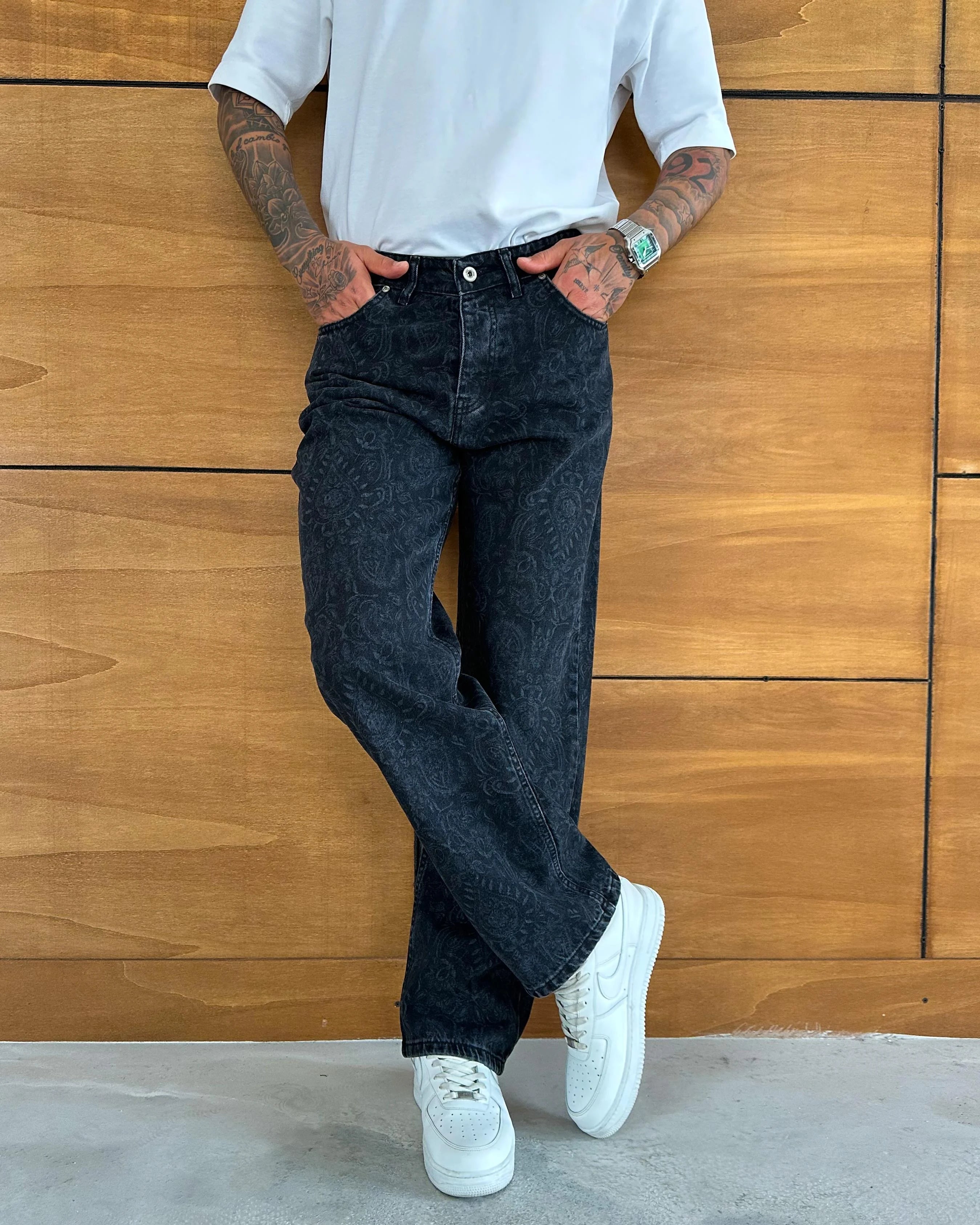 Antrasit Desenli Siyah Baggy Pantolon