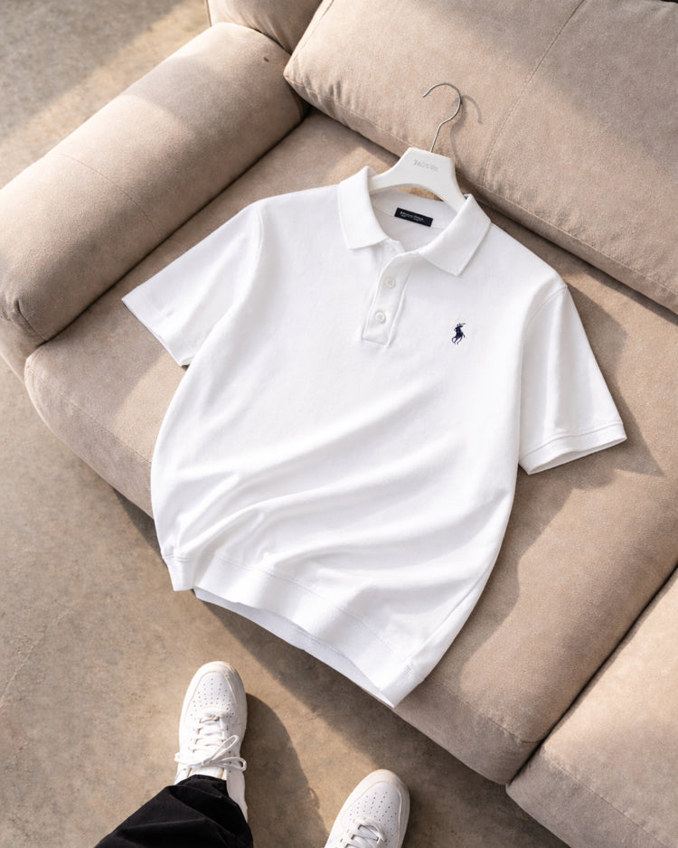 Polo Ralphlauren Düz Beyaz Triko Döküm Yakalı