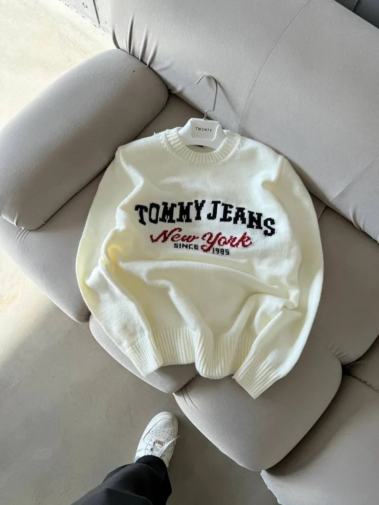 Tommy Jeans Motifli Triko Beyaz