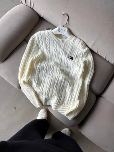 Tommy Hilfiger Beyaz Triko Örgü Kazak