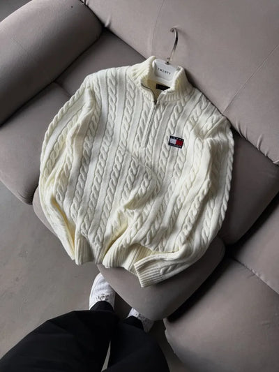 Tommy Hilfiger - Zip Yaka Triko Beyaz