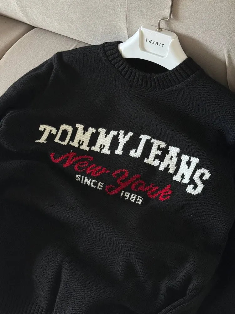 Tommy Jeans Motifli Triko Siyah