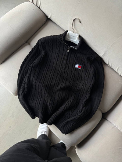 Tommy Hilfiger Zip Yaka Triko Siyah