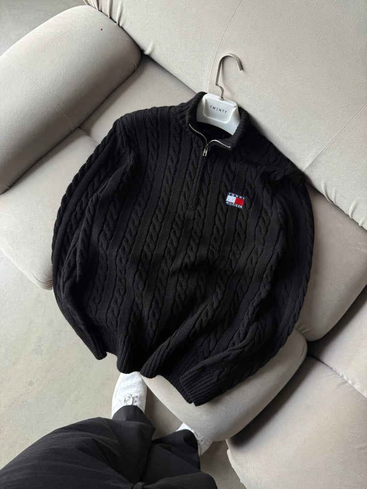 Tommy Hilfiger Zip Yaka Triko Siyah