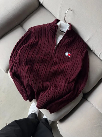 Tommy Hilfiger Zip Yaka Triko Bordo