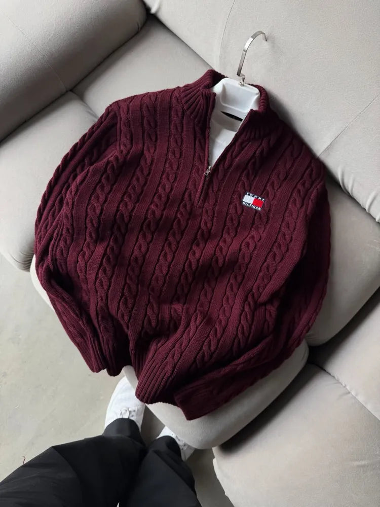 Tommy Hilfiger Zip Yaka Triko Bordo