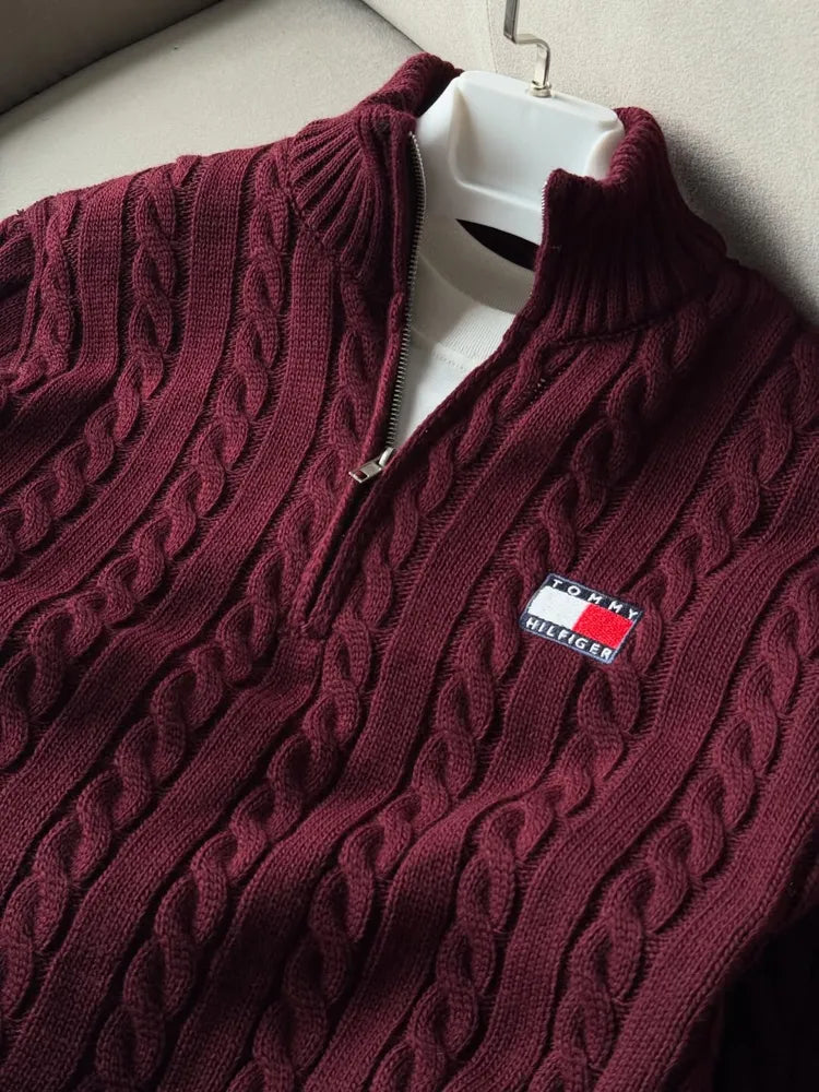 Tommy Hilfiger Zip Yaka Triko Bordo