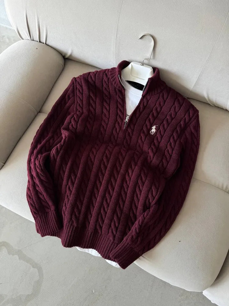 Polo Ralphlauren Yarım Zip Triko Bordo
