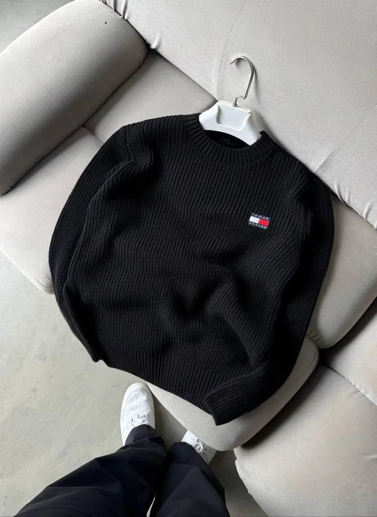 Tommy Hılfiger Triko Düz Çizgili Siyah