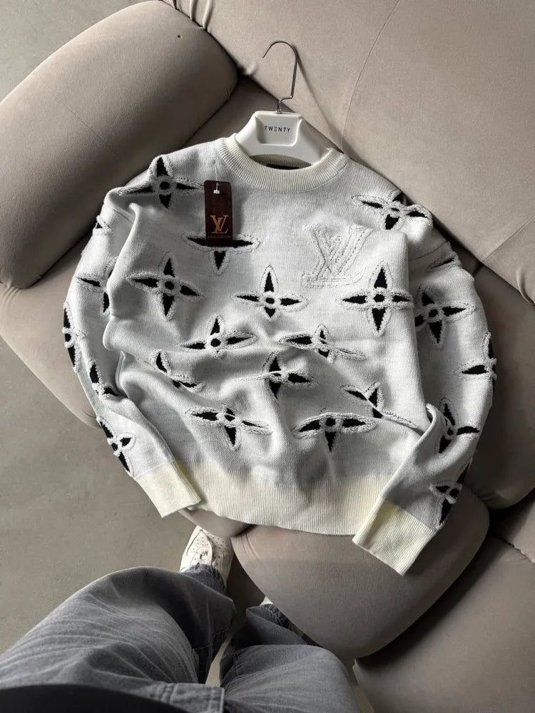 Louis Vuitton Triko Kazak Yırtmaç Yıldız Motifli Beyaz